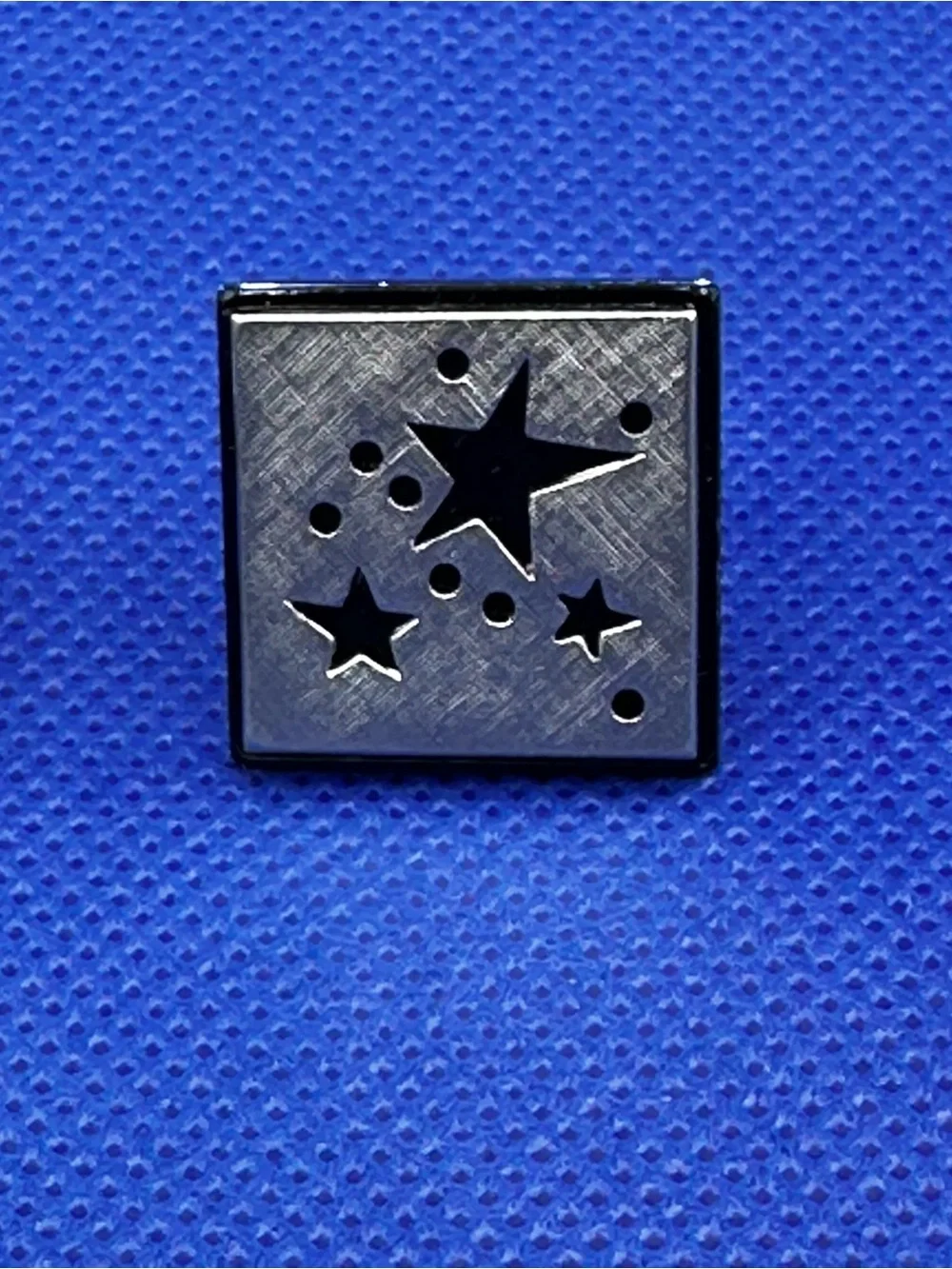 Swank Brushed Silvertone with Black Stars Cutout Square Cufflinks